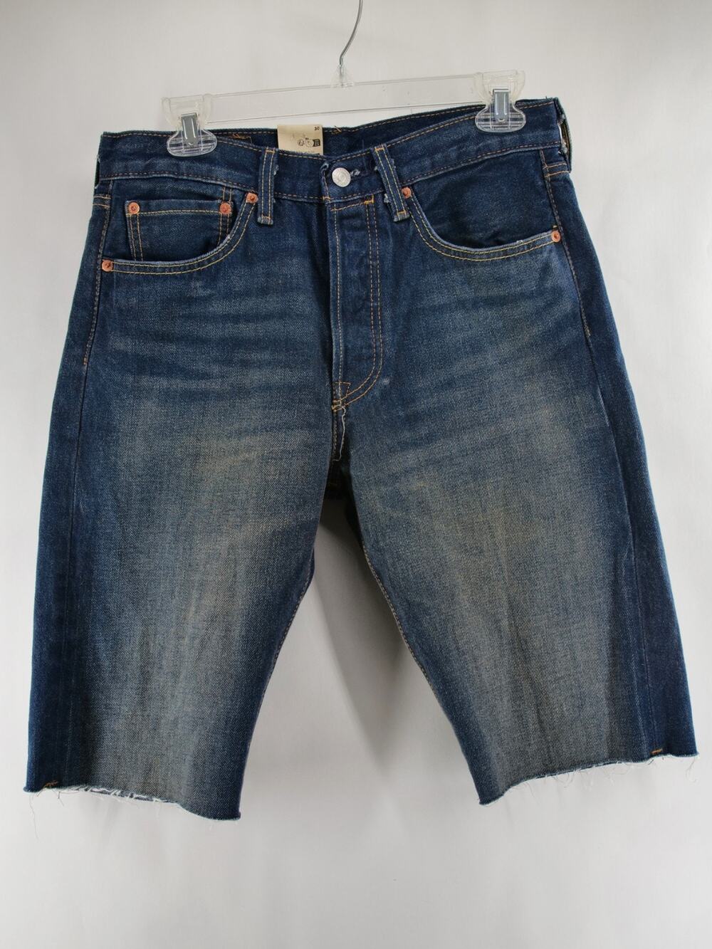 Levi's Mens W30 13" Dark Blue Denim 501 Button Fly Cut Off Shorts Distressed NWT